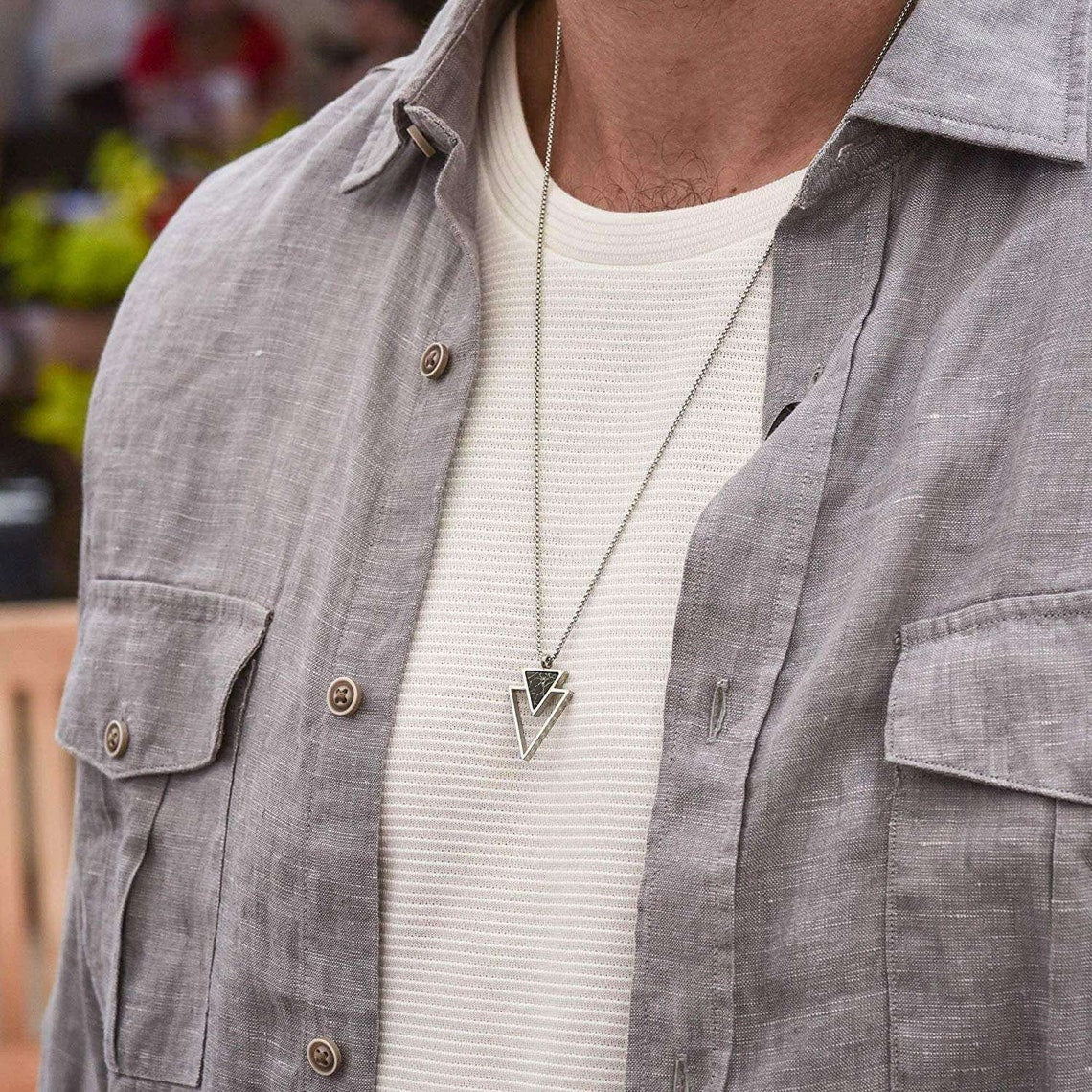 Men’s Geometric Double Triangle Silver Pendant Necklace