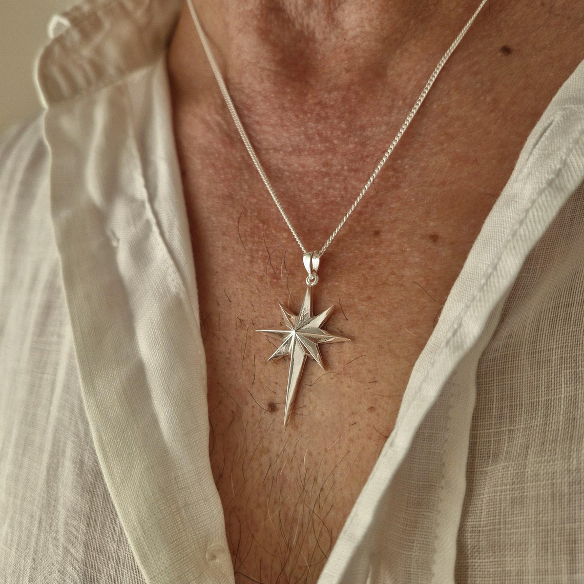 Men’s North Star Silver Pendant Necklace