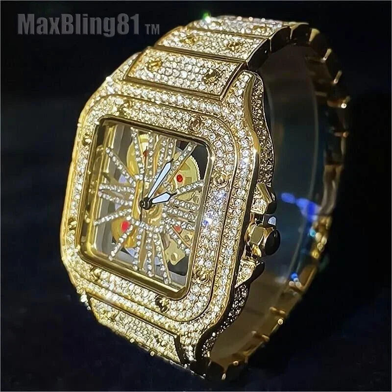 Classic Square Skeleton Dial Diamond Watch