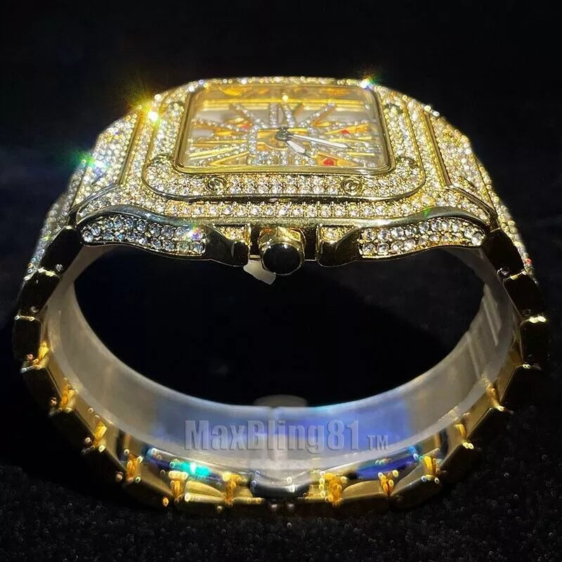 Classic Square Skeleton Dial Diamond Watch