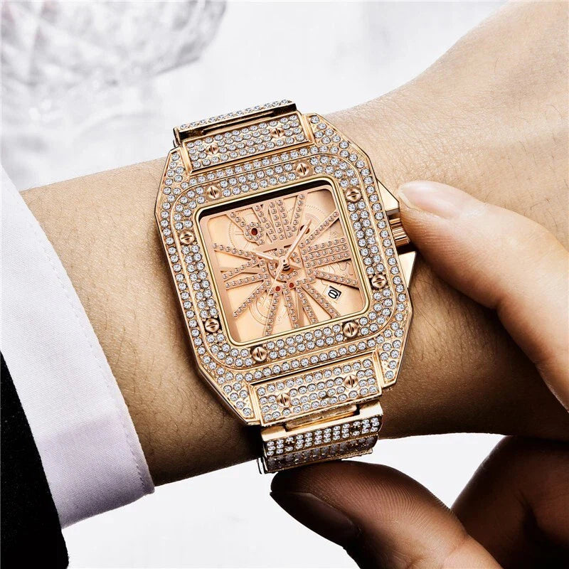 Classic Square Skeleton Dial Diamond Watch