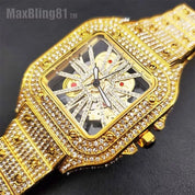 Classic Square Skeleton Dial Diamond Watch