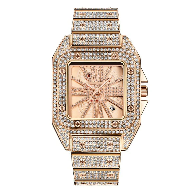 Classic Square Skeleton Dial Diamond Watch