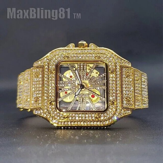 Classic Square Skeleton Dial Diamond Watch