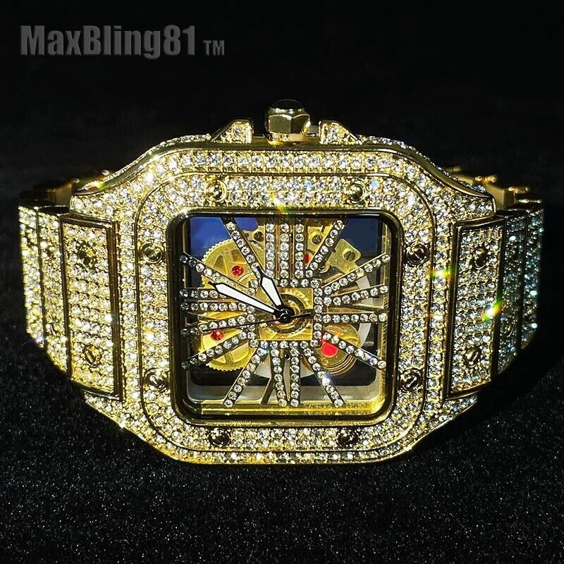 Classic Square Skeleton Dial Diamond Watch