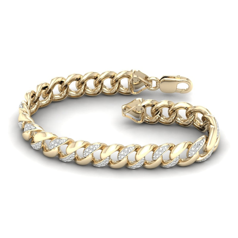 Diamond Accented Cuban Link Silver Men’s Bracelet