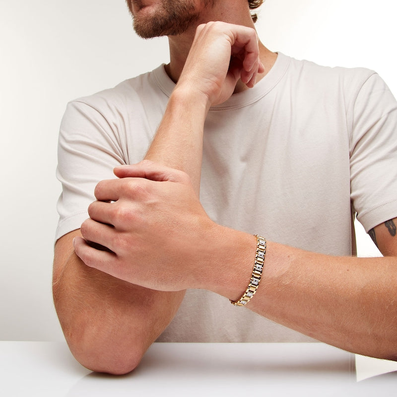Diamond Bar Link Silver Men’s Bracelet