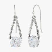 Silver Drop Solitaire Hook Earrings