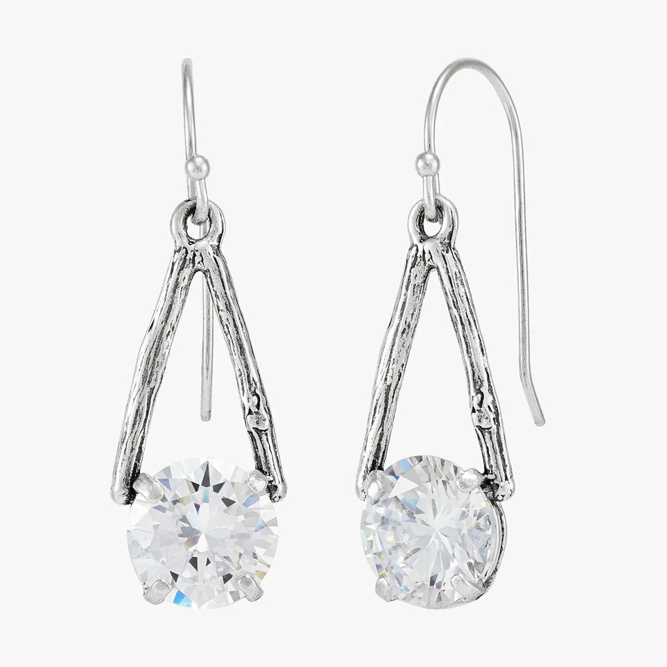 Silver Drop Solitaire Hook Earrings