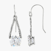 Silver Drop Solitaire Hook Earrings