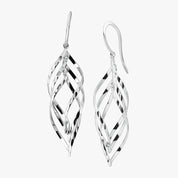 Silver Intertwined Leaf Drop Hook Earrings