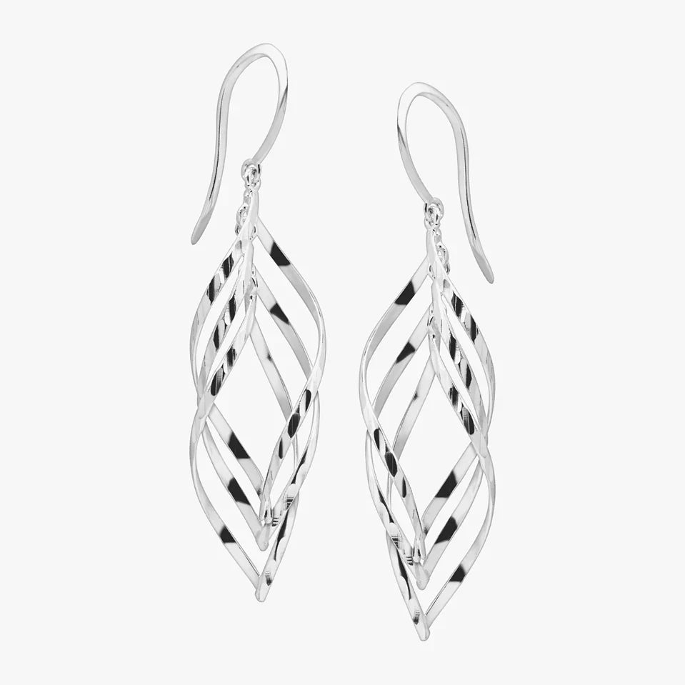 Silver Intertwined Leaf Drop Hook Earrings