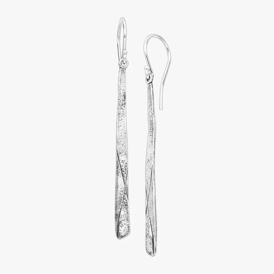 Silver Textured Linear Drop Hook Earrings