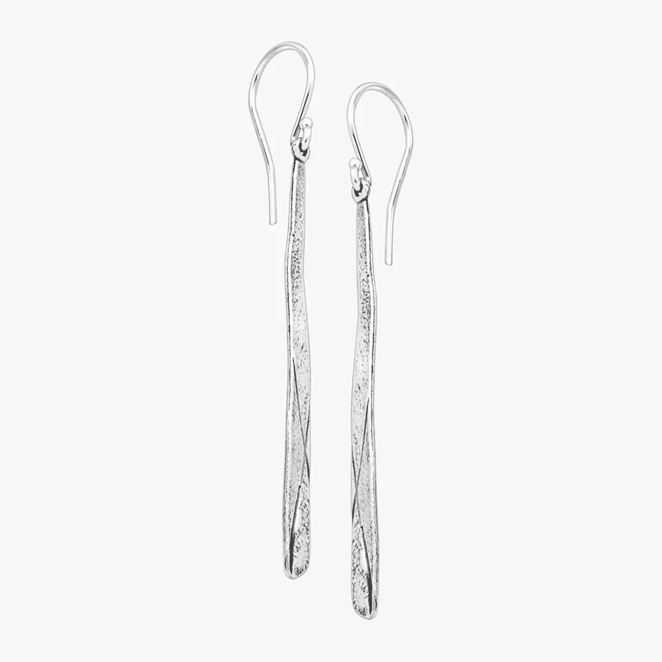 Silver Textured Linear Drop Hook Earrings