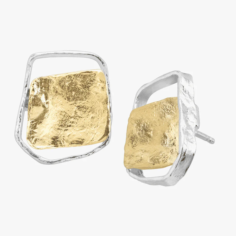 Silver Sculpted Square Stud Earrings