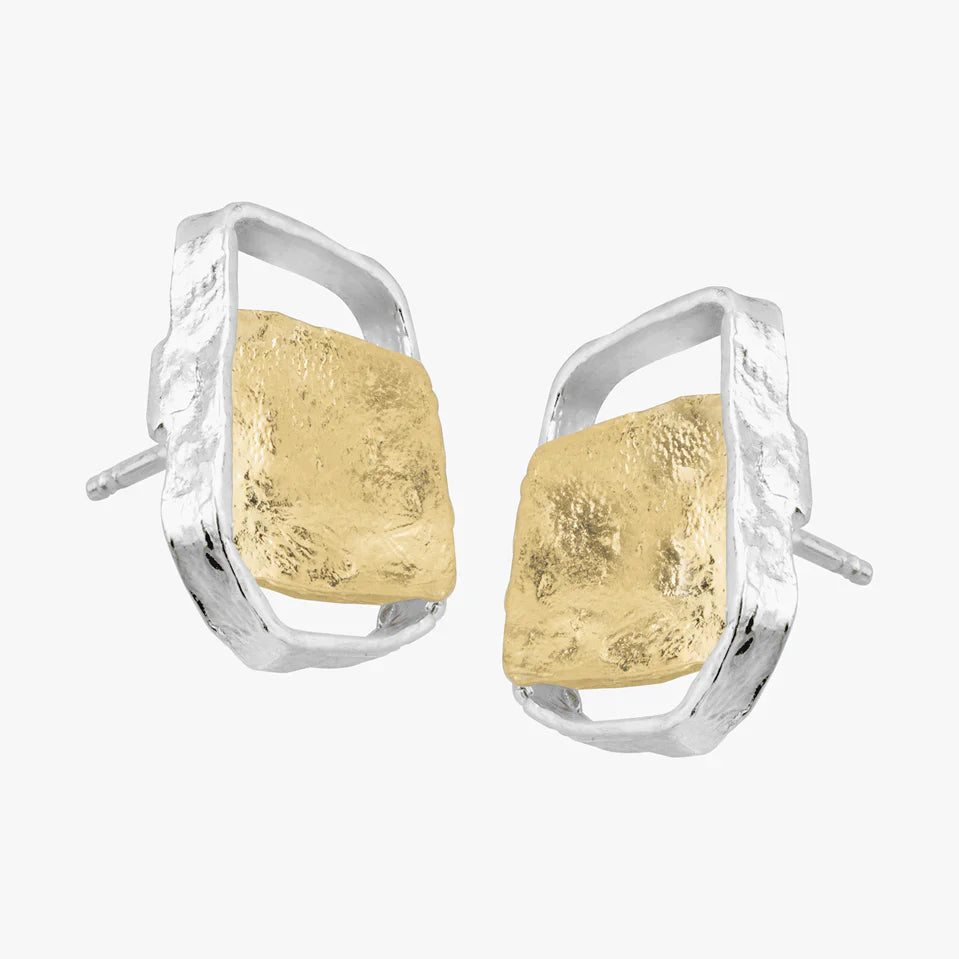 Silver Sculpted Square Stud Earrings