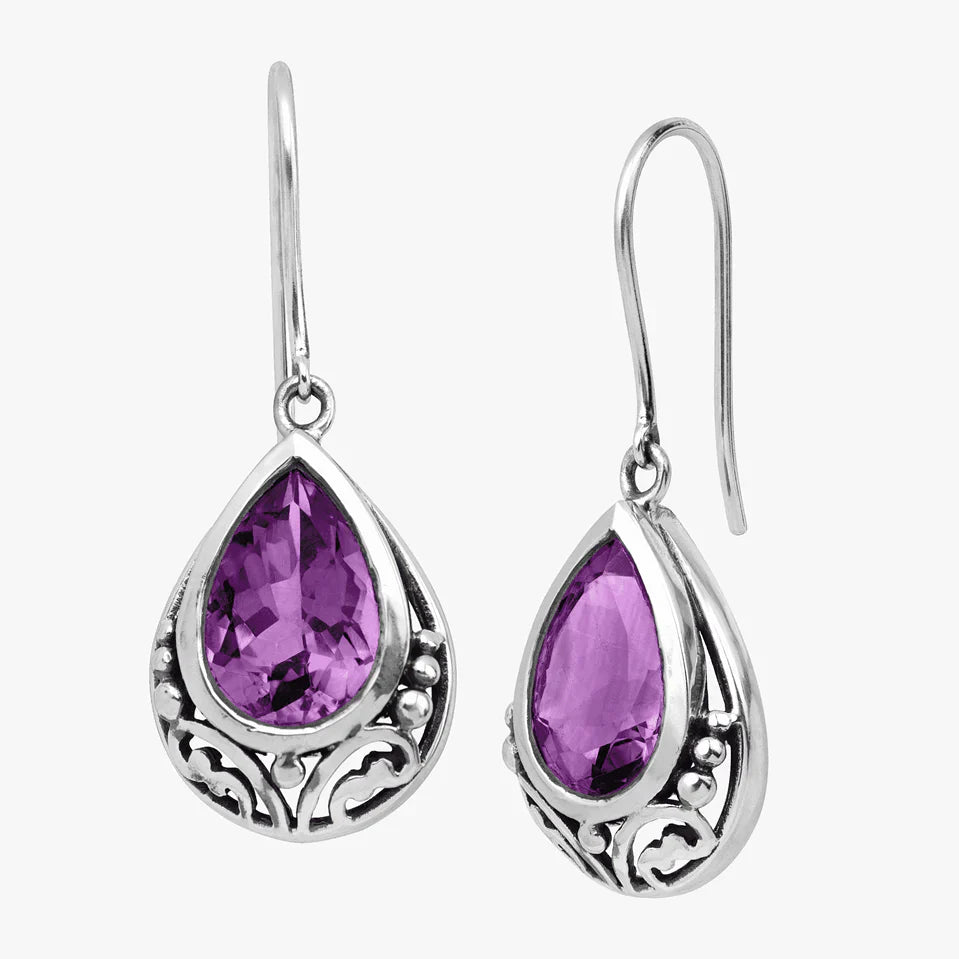 Silver Teardrop Gemstone Hook Earrings