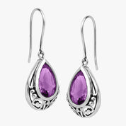 Silver Teardrop Gemstone Hook Earrings