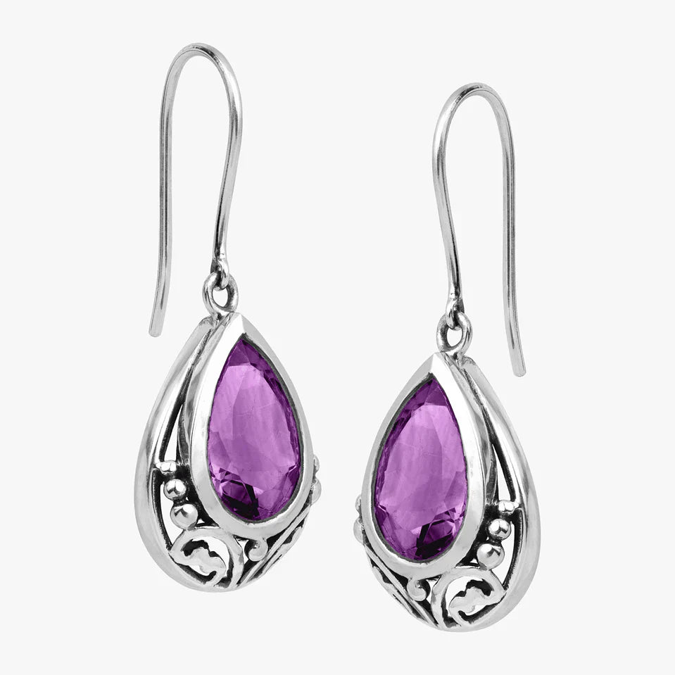 Silver Teardrop Gemstone Hook Earrings