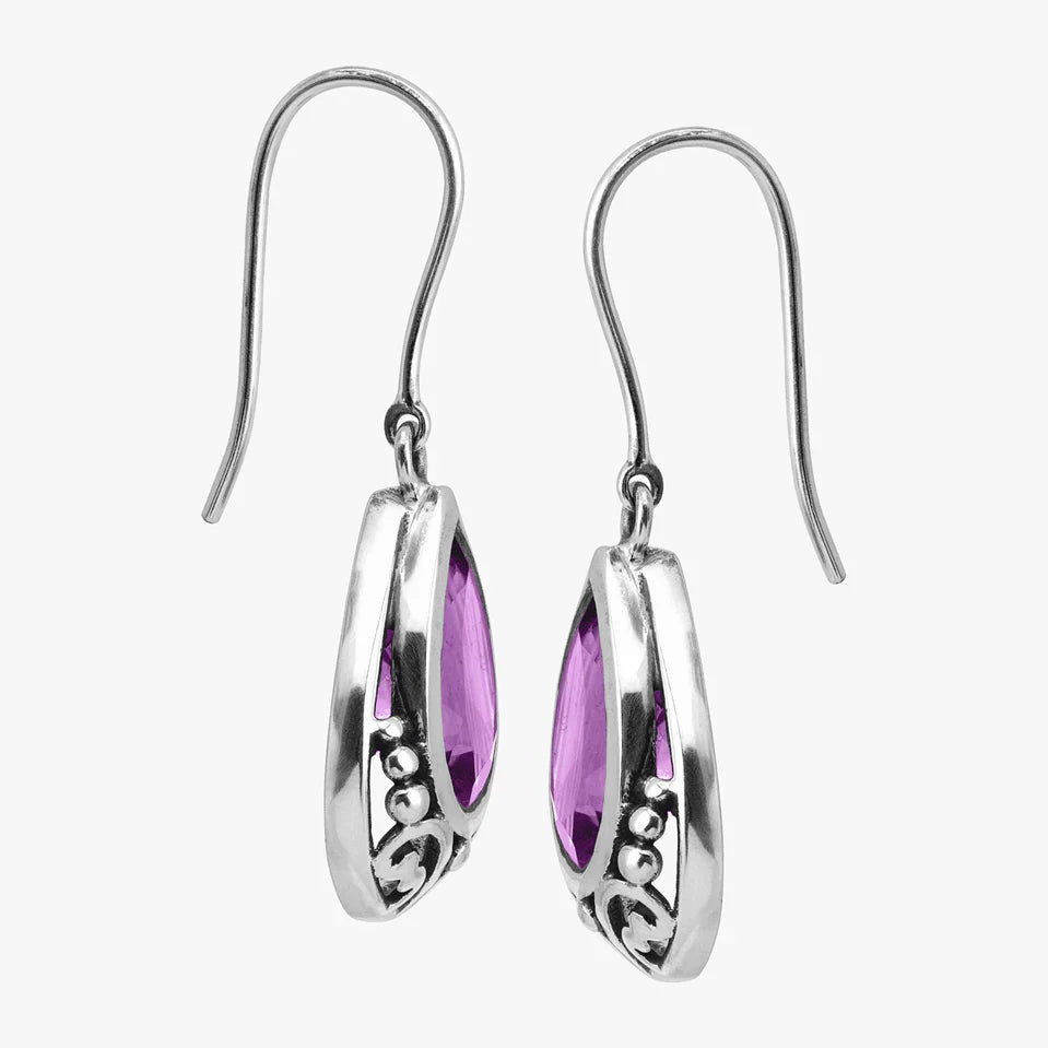 Silver Teardrop Gemstone Hook Earrings