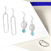 Silver Pearl and Gemstone Drop Hook Earrings