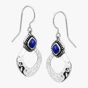 Silver Hammered Gemstone Drop Hook Earrings