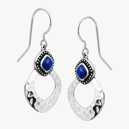 Carave Paris Blue Gemstone Hammered Circle Drop Earrings