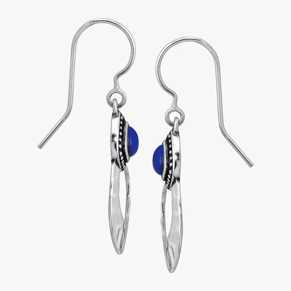 Silver Hammered Gemstone Drop Hook Earrings