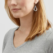 Silver Hammered Gemstone Drop Hook Earrings