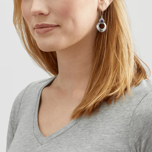 Carave Paris Blue Gemstone Hammered Circle Drop Earrings