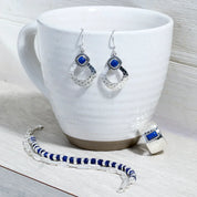 Silver Hammered Gemstone Drop Hook Earrings