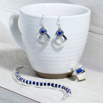 Carave Paris Blue Gemstone Hammered Circle Drop Earrings