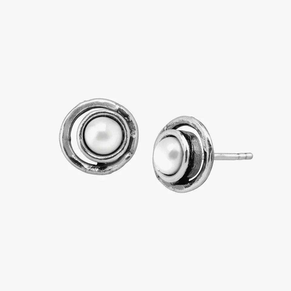 Silver Pearl Spiral Stud Earrings
