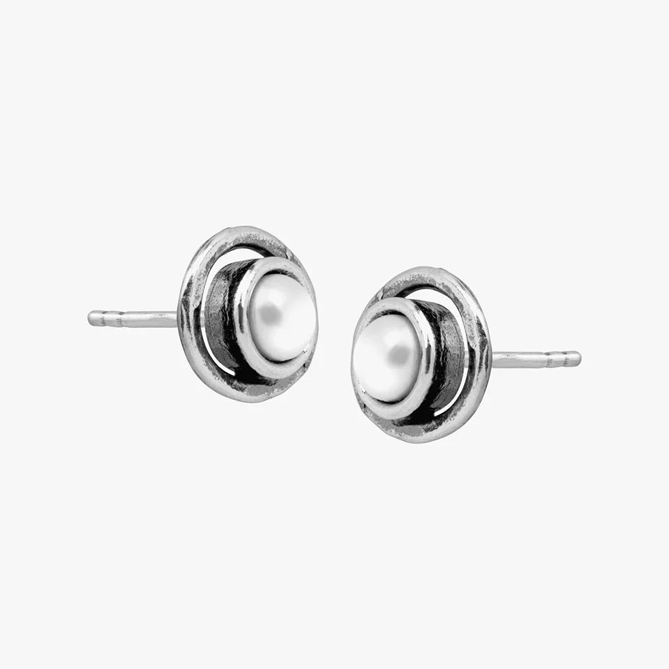 Silver Pearl Spiral Stud Earrings