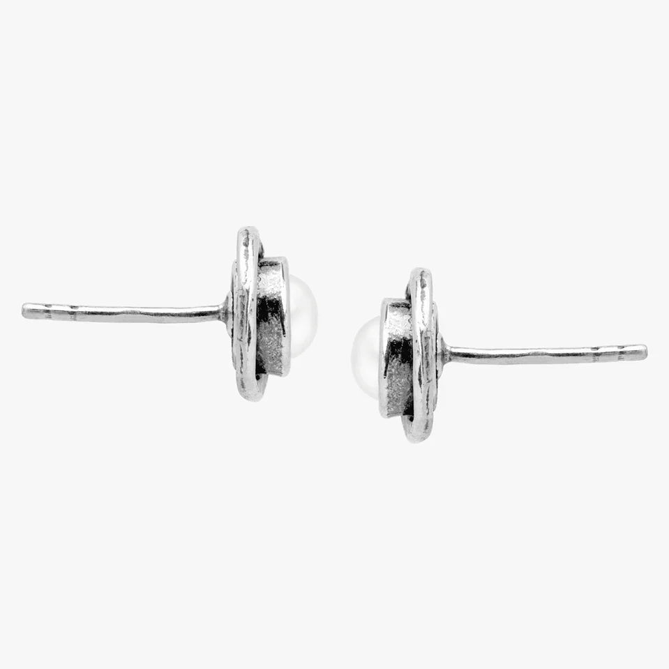 Silver Pearl Spiral Stud Earrings