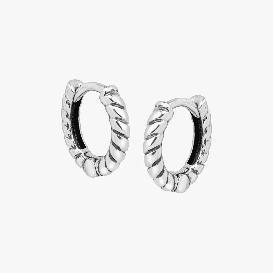 Silver Twisted Huggie Hoop Earrings