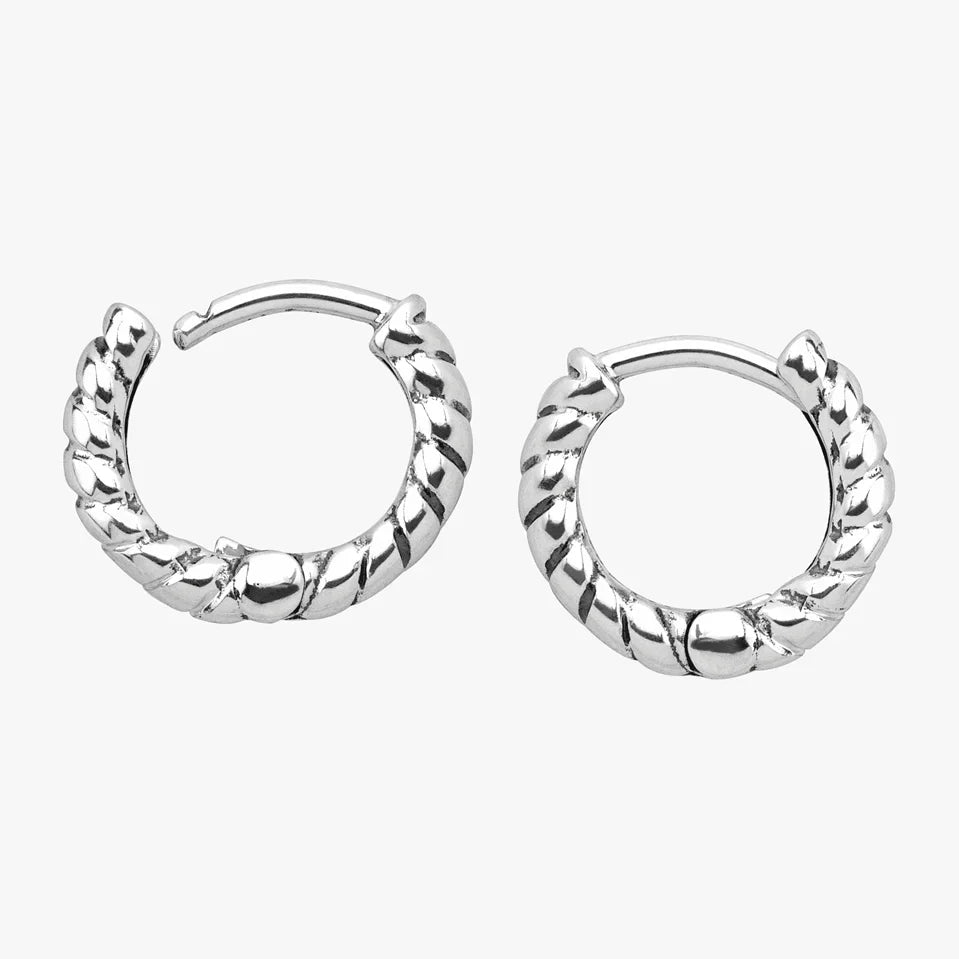 Silver Twisted Huggie Hoop Earrings
