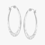 Silver Hammered Oval Hoop Earrings