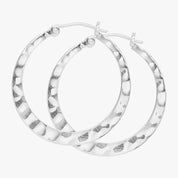 Silver Hammered Oval Hoop Earrings