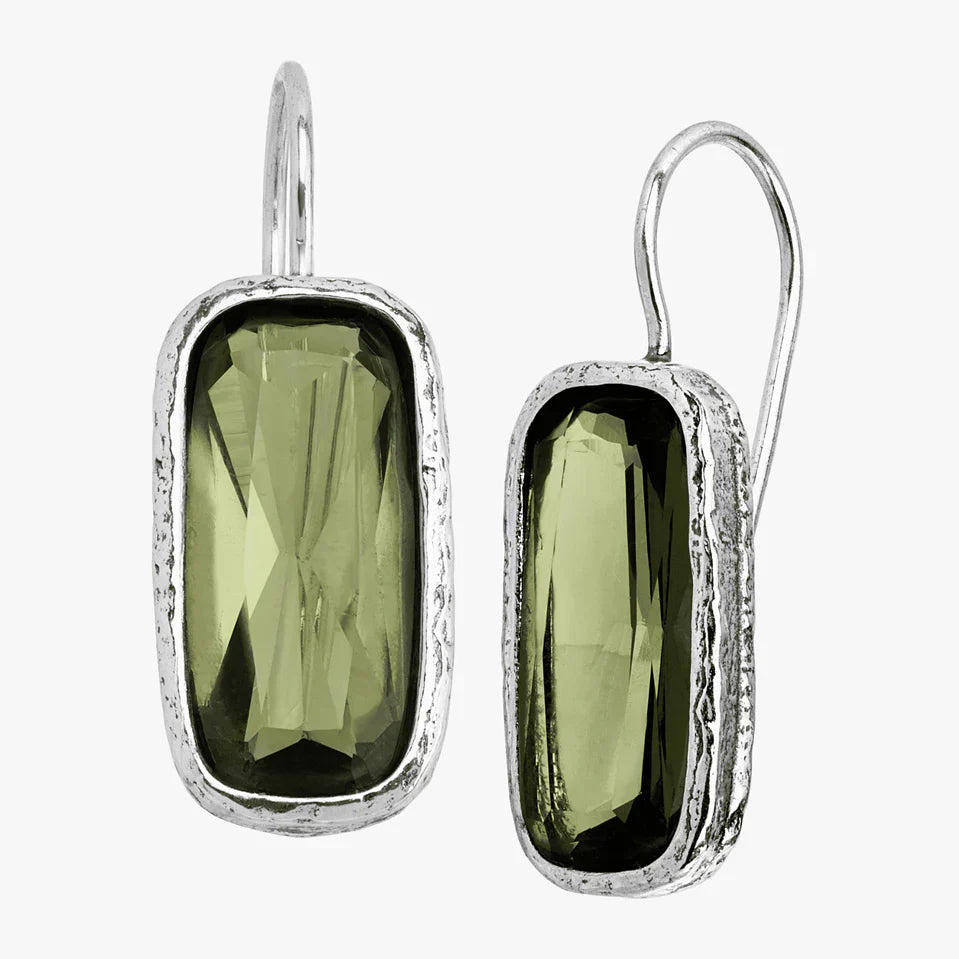 Carave Paris Olive Green Rectangular Gemstone Drop Earrings