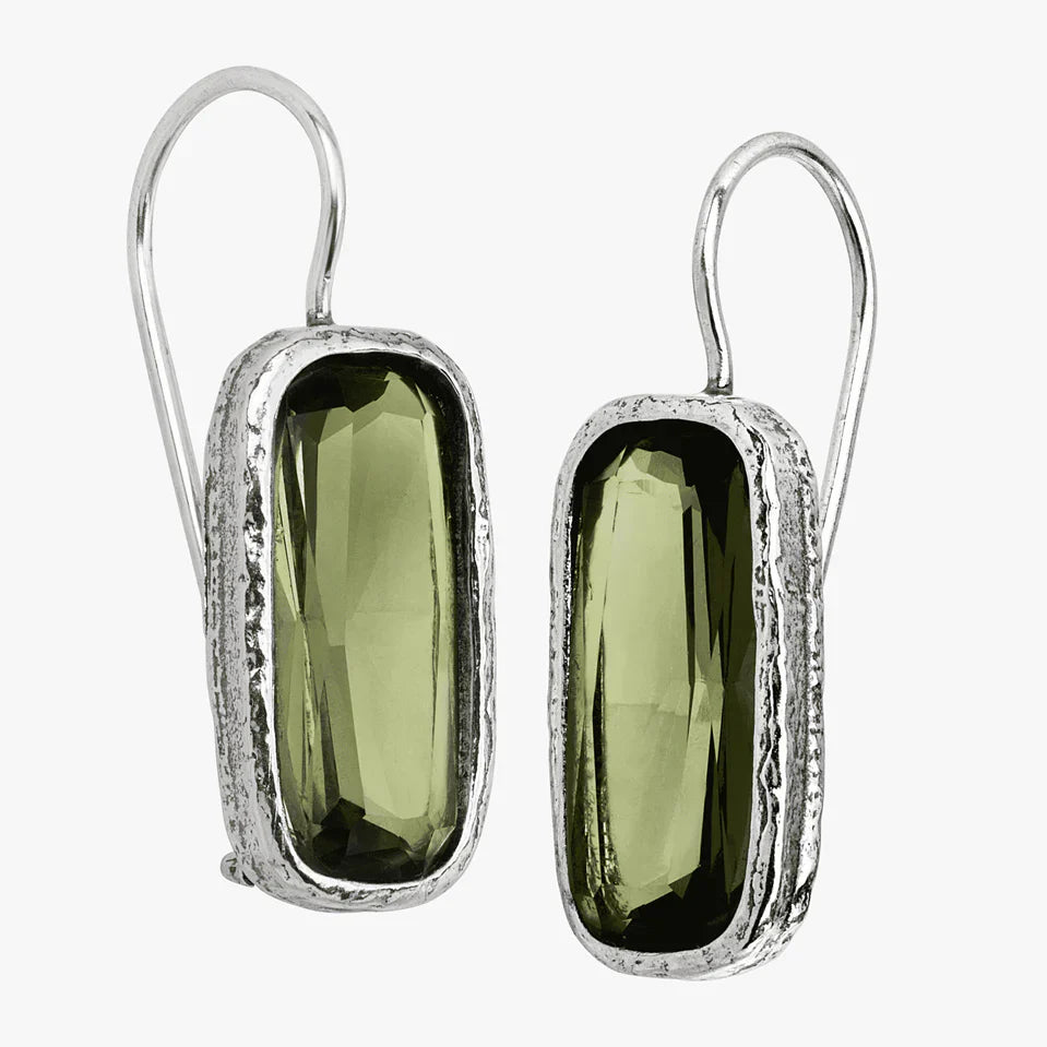 Carave Paris Olive Green Rectangular Gemstone Drop Earrings