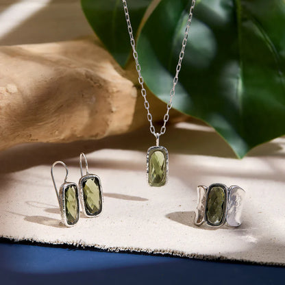 Carave Paris Olive Green Rectangular Gemstone Drop Earrings