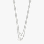 Layered Pearl and Stone Silver Necklace