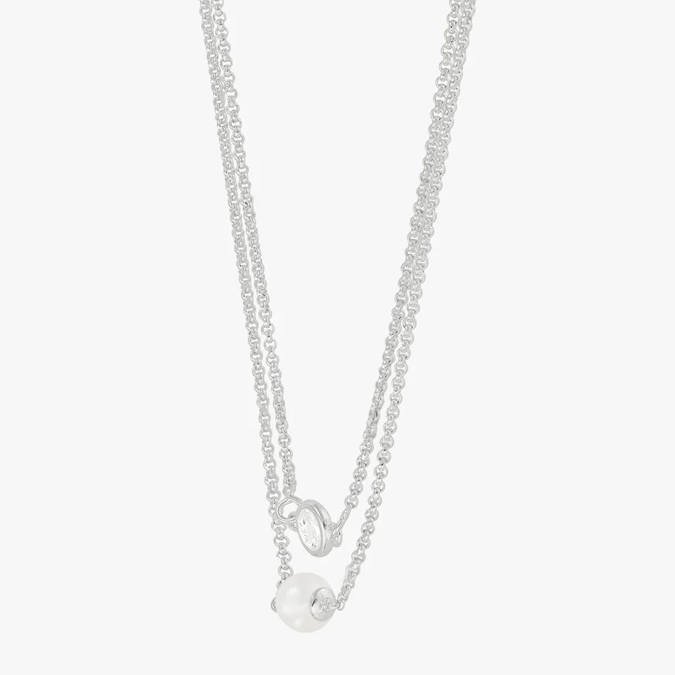 Layered Pearl and Stone Silver Necklace