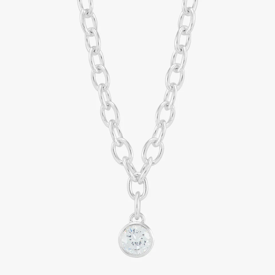 Bold Chain Stone Drop Silver Necklace