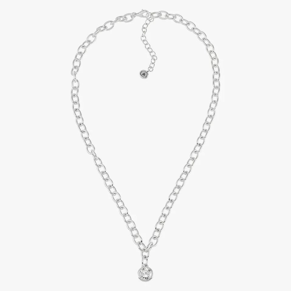 Bold Chain Stone Drop Silver Necklace