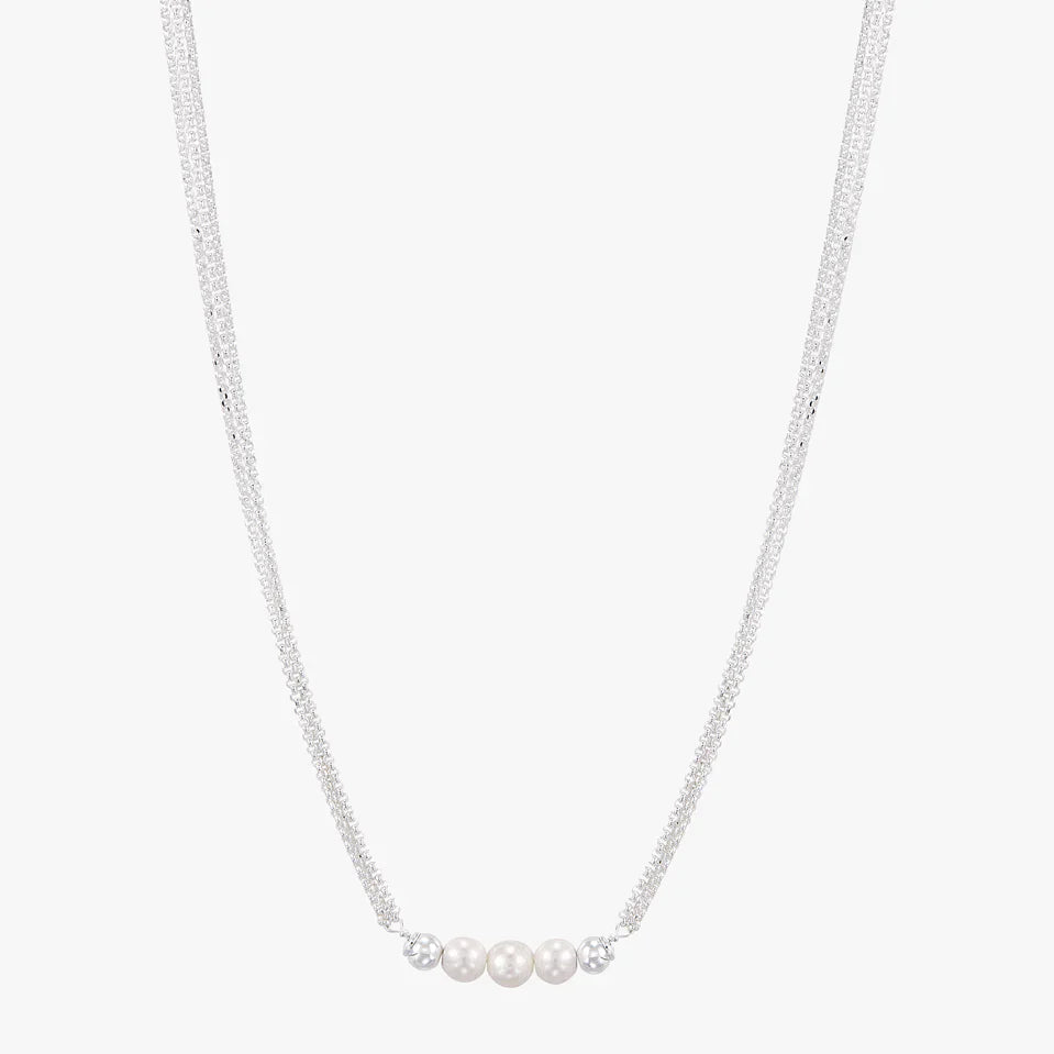 Triple Pearl Bar Silver Necklace