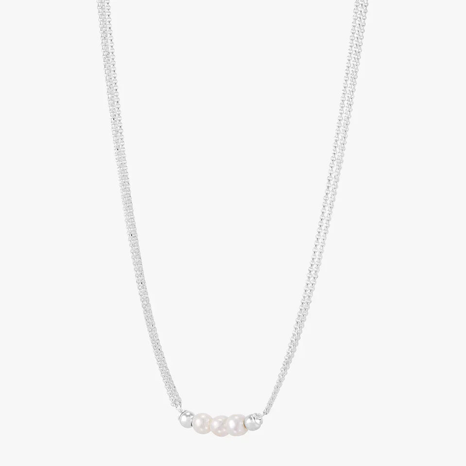 Triple Pearl Bar Silver Necklace