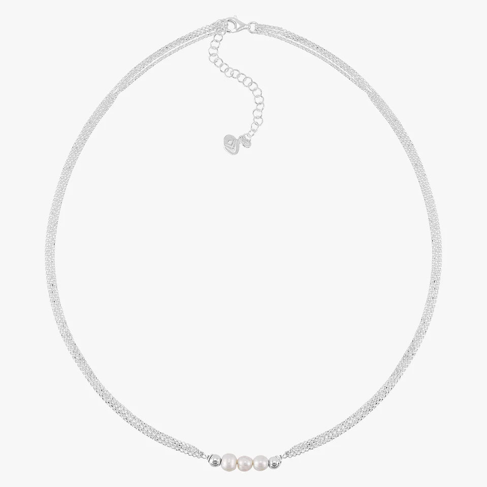 Triple Pearl Bar Silver Necklace