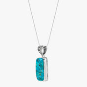 Turquoise Rectangular Pendant Silver Necklace
